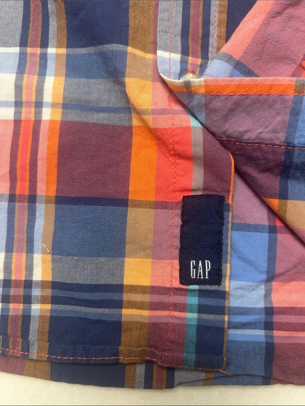 GAP Multicolor Plaid Button-Down Shirt - Blue, Red, Orange